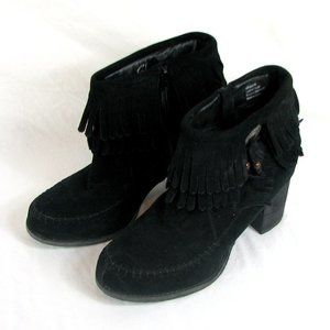 Sbicca fringe leather ankle boots 10 black vintage collection